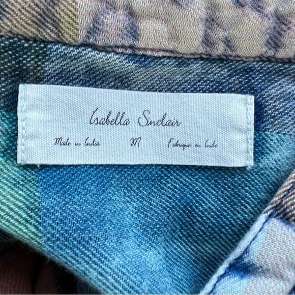 Anthropologie Isabella Sinclair Ruffled Plaid Henley Top Size Medium - Picture 10 of 13